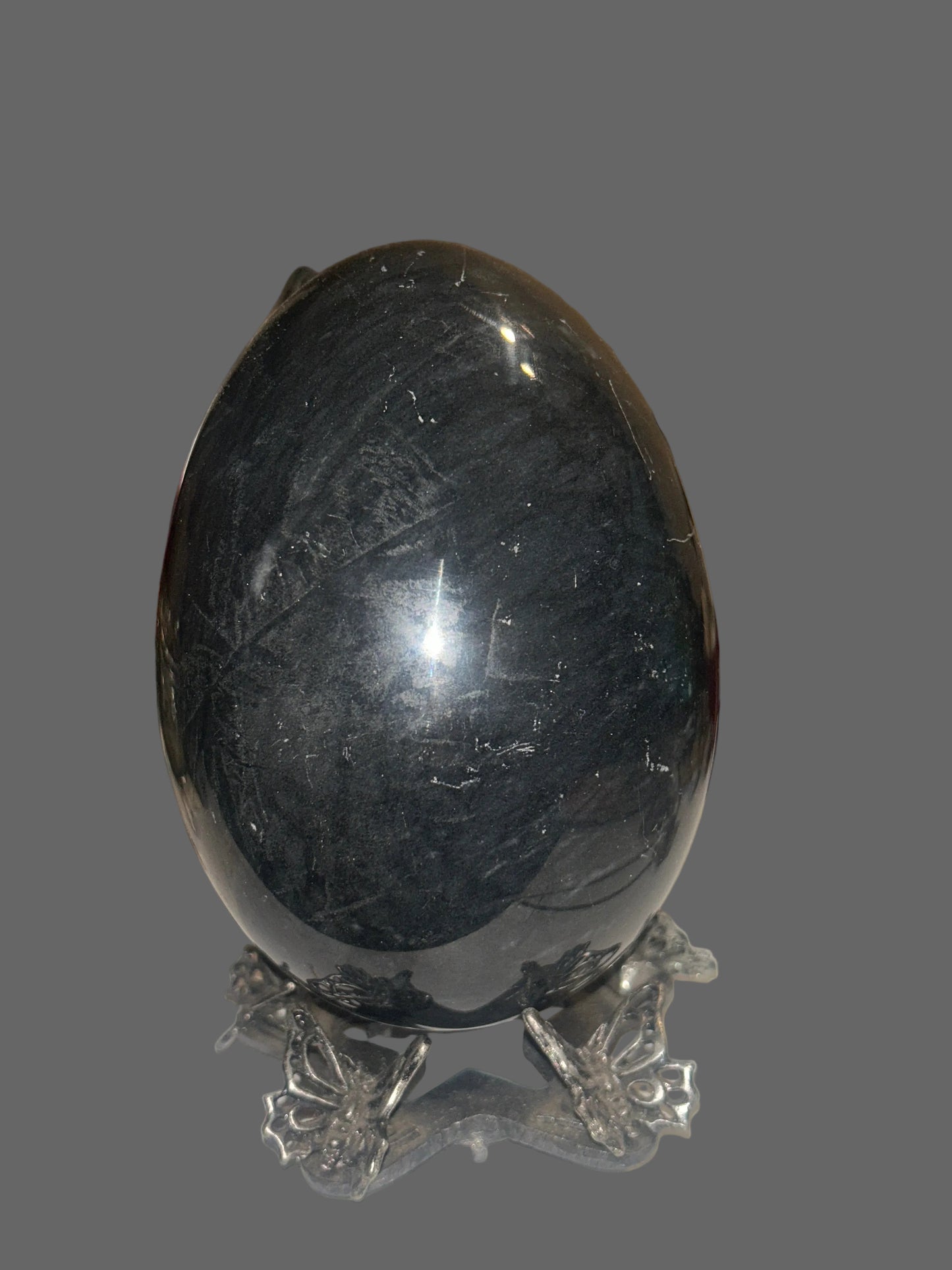 Void Mirror — Black Obsidian Egg Carving-1942g