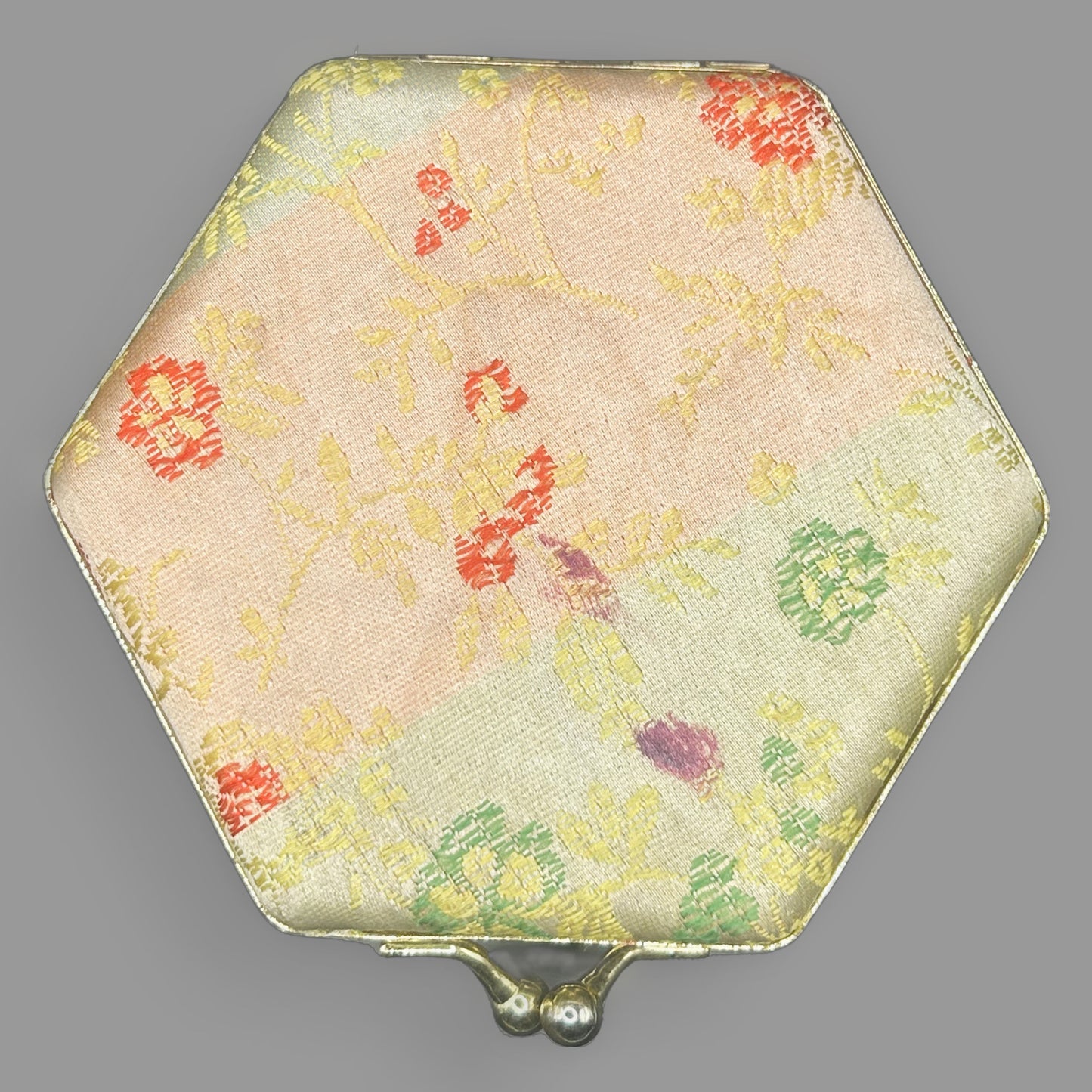 Vintage Hexagonal Silk Brocade Jewelry Box
