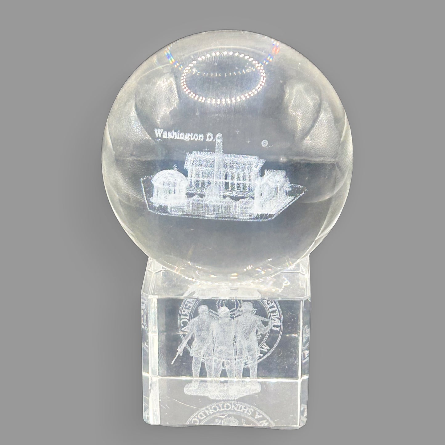 3D Laser Etched Crystal Globe Washington D.C. Monument Paperweight