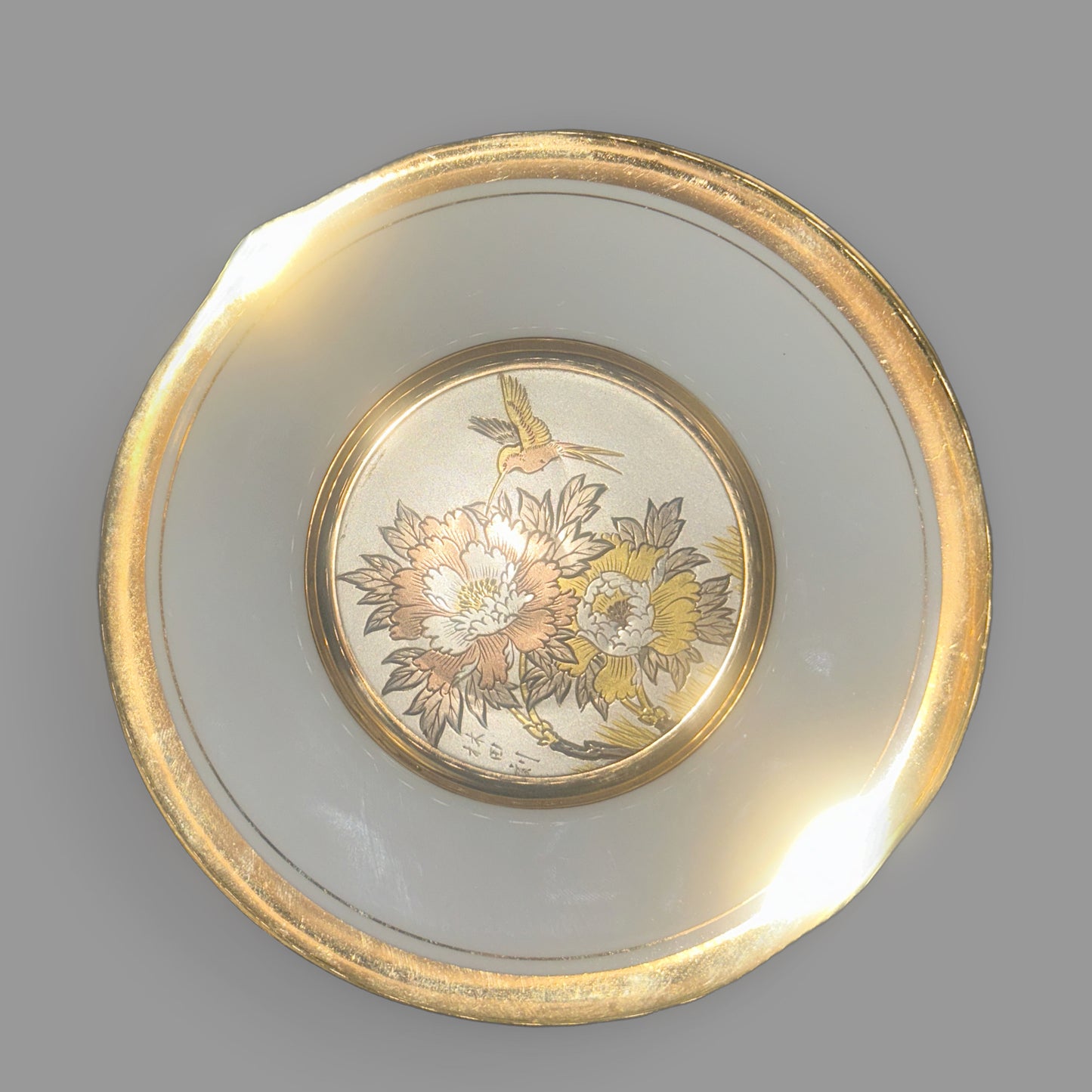 Vintage Japanese Chokin Art Collector Plate – Hummingbird & Floral Design