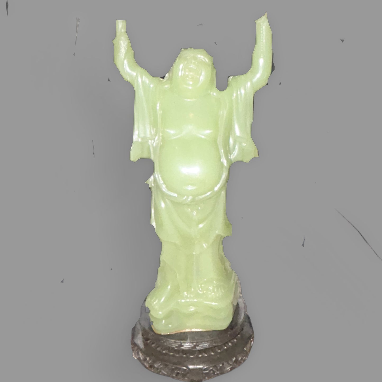 Vintage Jade-Style Laughing Buddha Resin Statue