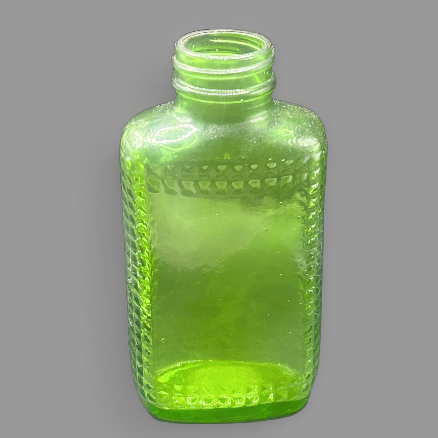 Vintage Green Glass Diamond Pattern Bottle