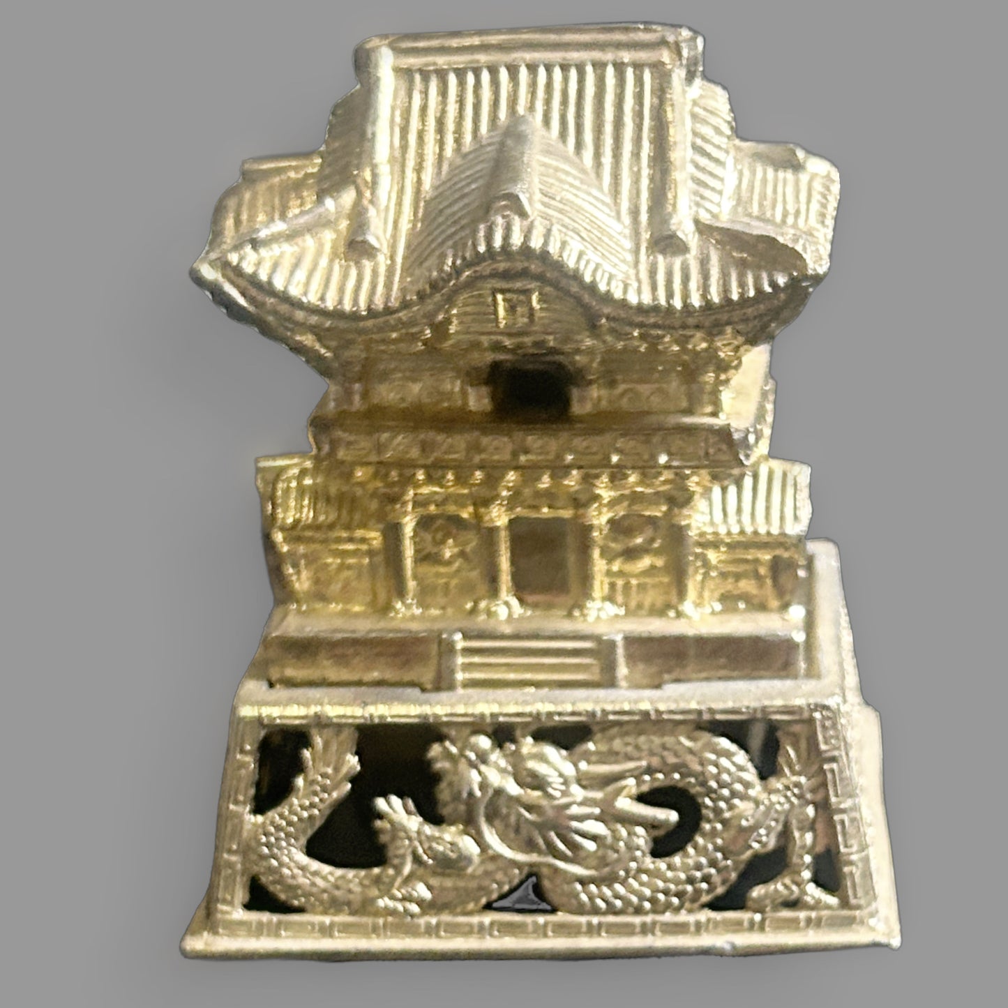 Vintage Brass Japanese Temple Miniature with Dragon Base