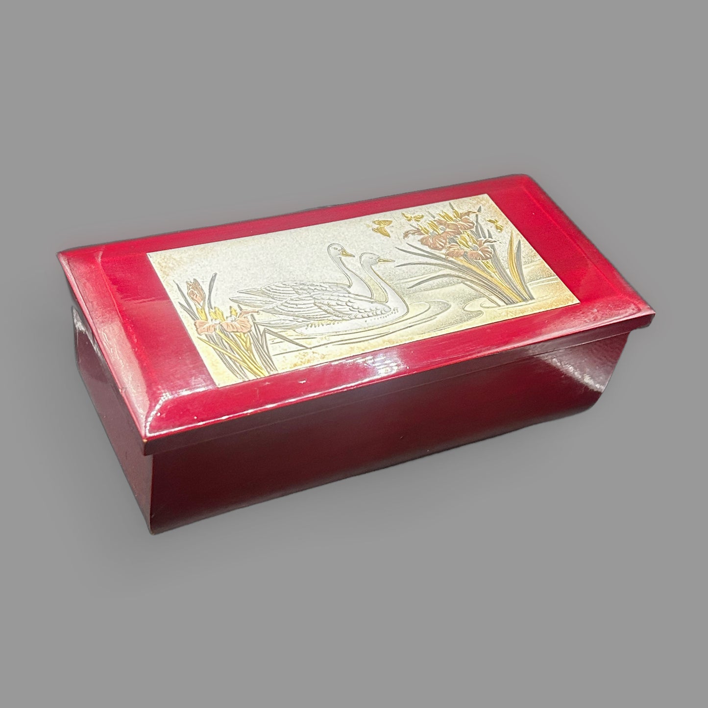 Vintage Westland Japan Red Lacquer Music Jewelry Box – Swan Lid Artwork