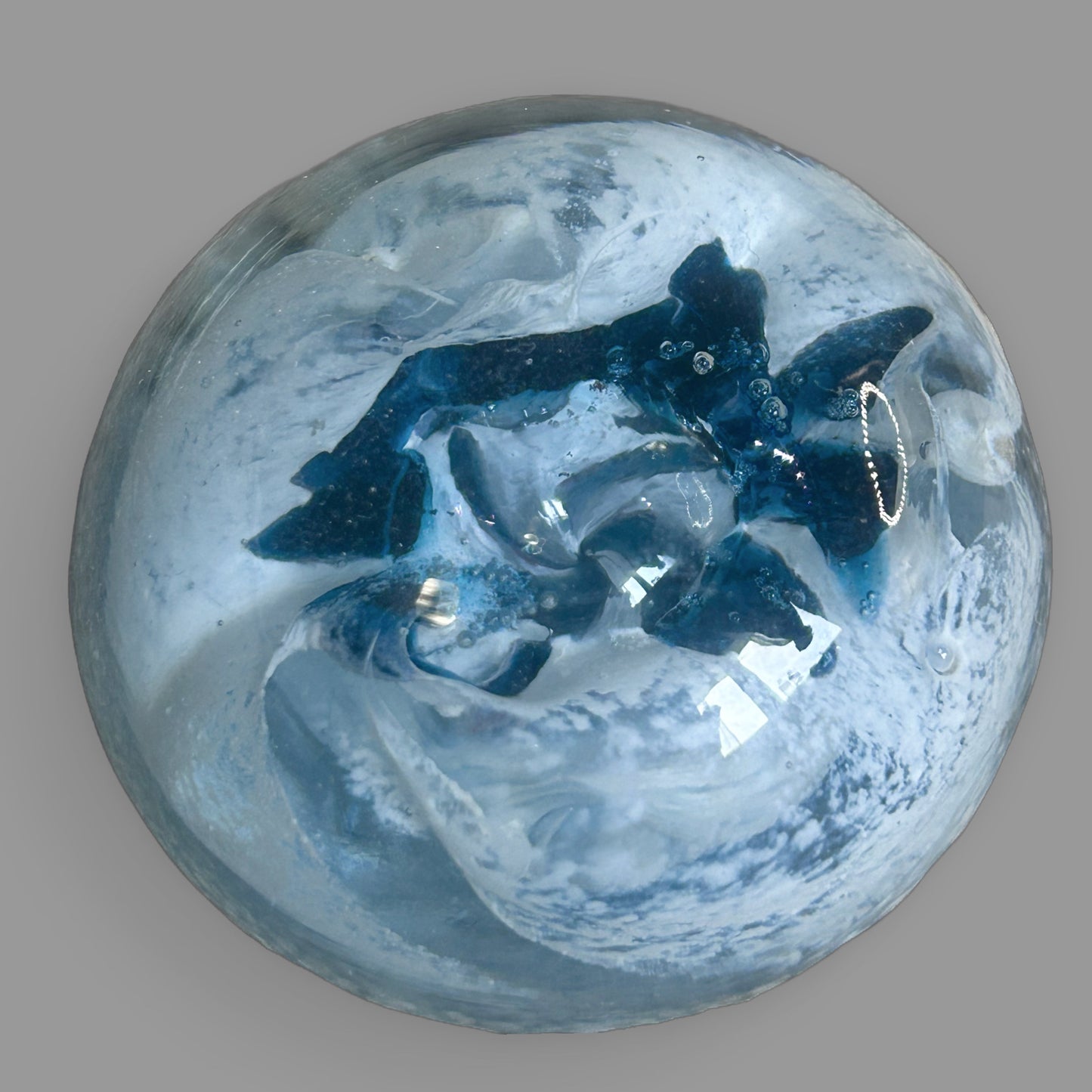 Vintage Blue Millefiori Art Glass Paperweight Murano Style