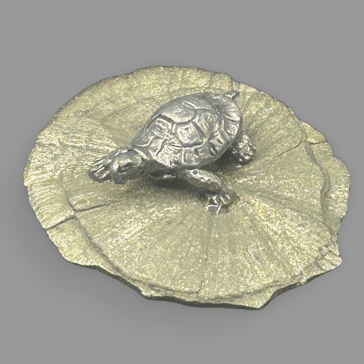 Pewter Turtle on Pyrite Sun Figurine