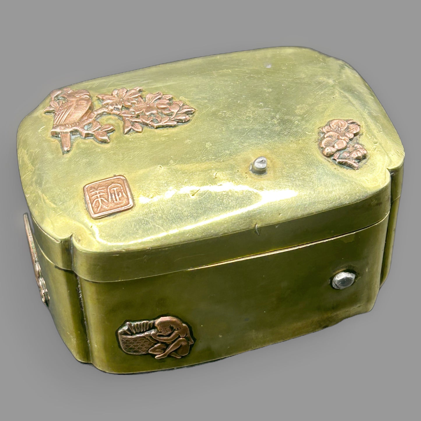 Antique Japanese Brass and Copper Mixed Metal Trinket Box