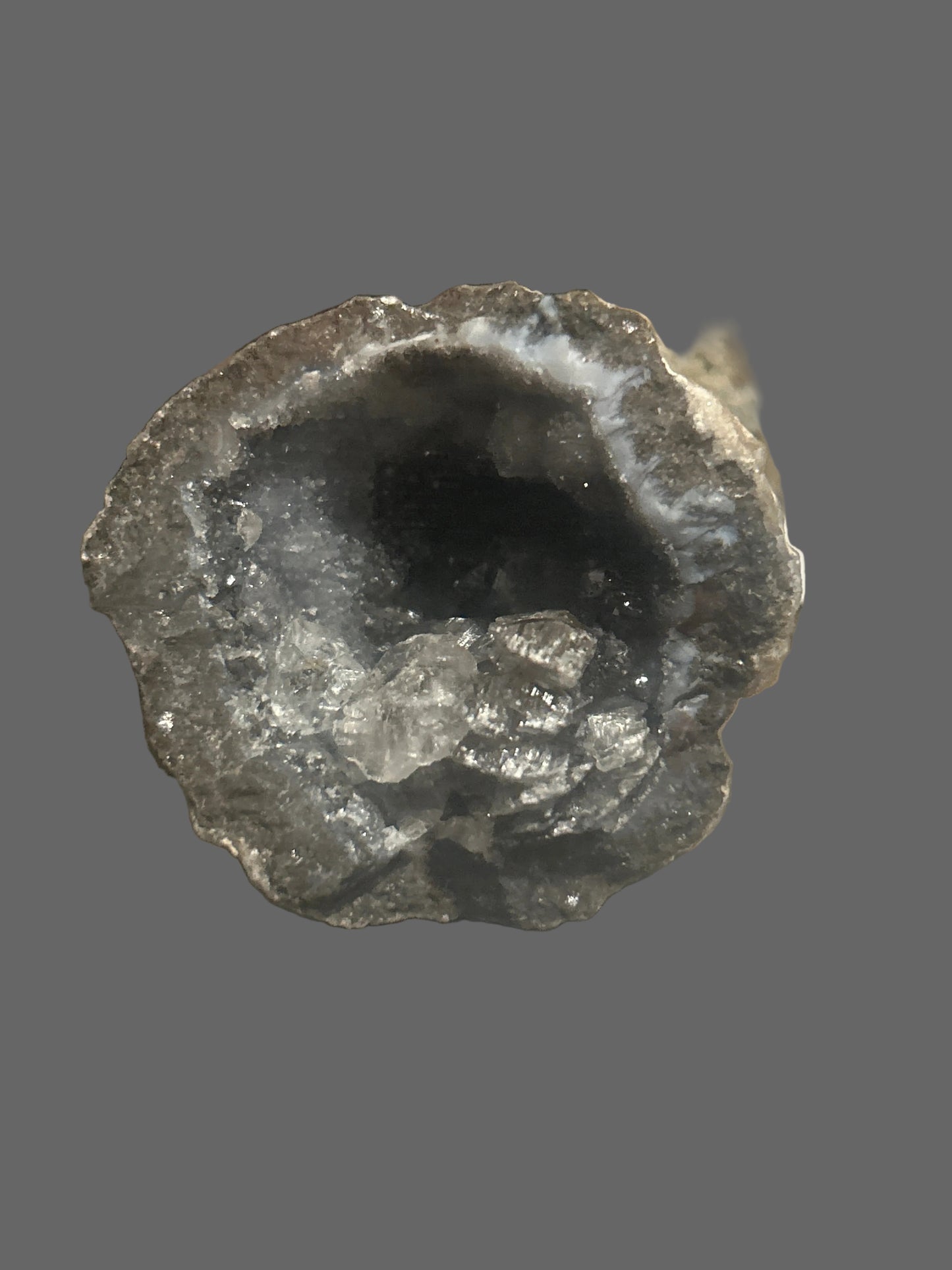 Void & Light — Black Chalcedony Geode with Quartz Crystal Core-34g