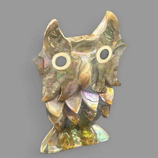 Vintage Abalone Shell Owl Figurine
