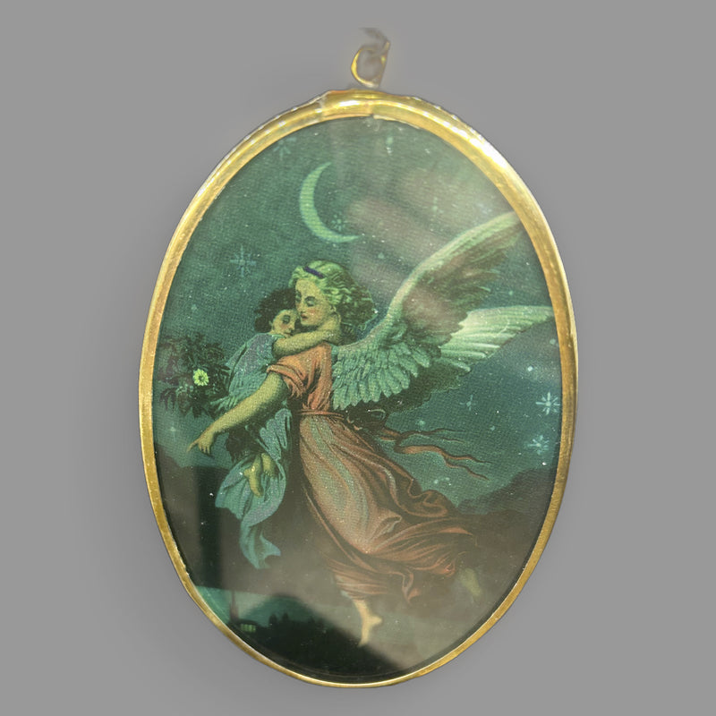 Vintage Guardian Angel Oval Glass Sun Catcher Ornament