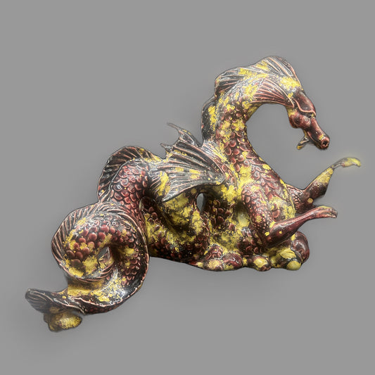 Vintage Glazed Ceramic Dragon Statue – Oriental Style Decorative Figurine