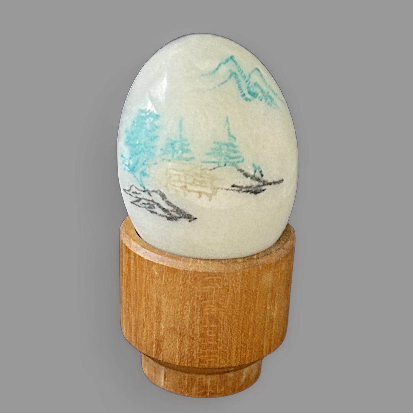 Hand Painted Marble Egg with Wooden Stand