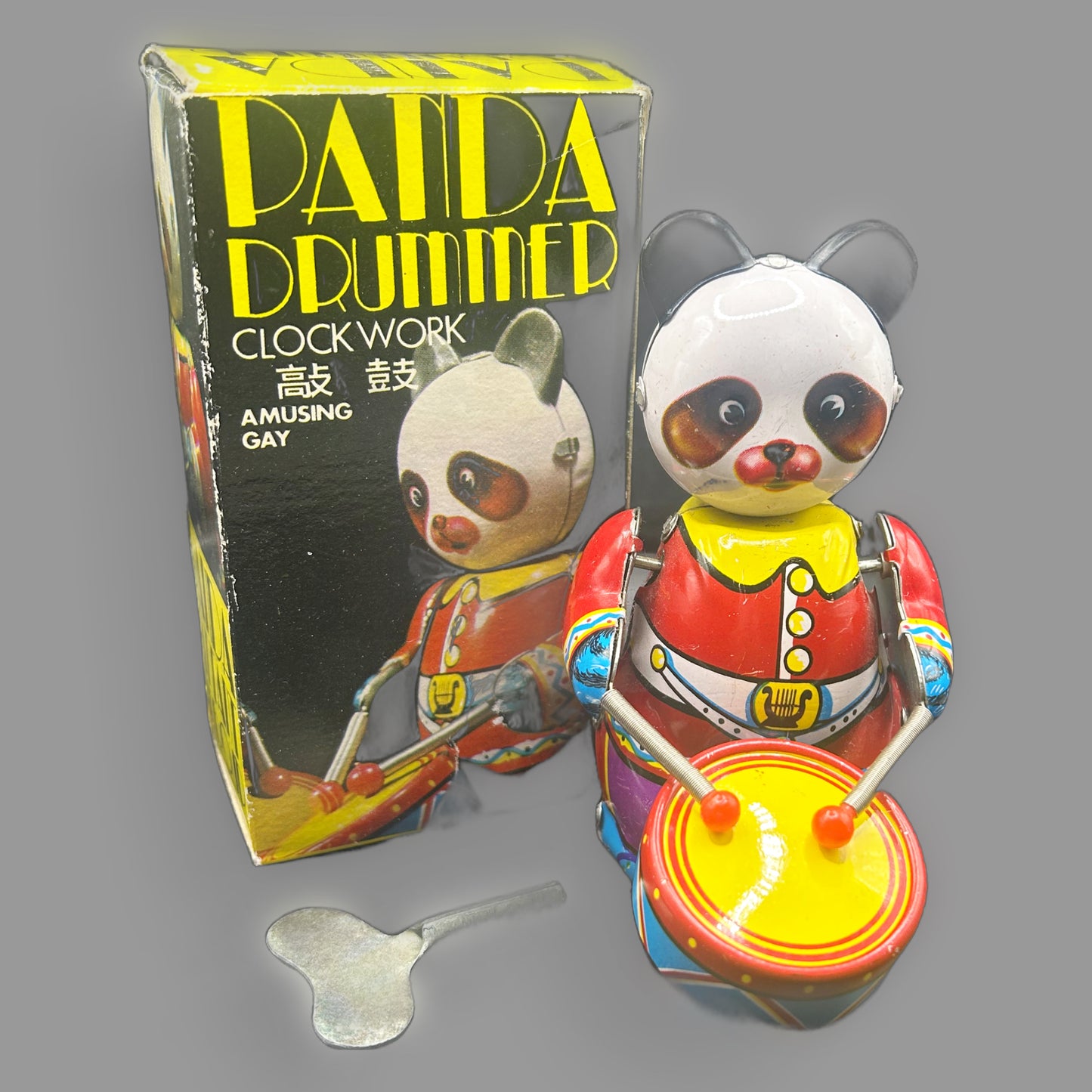 Vintage Panda Drummer Tin Wind-Up Toy