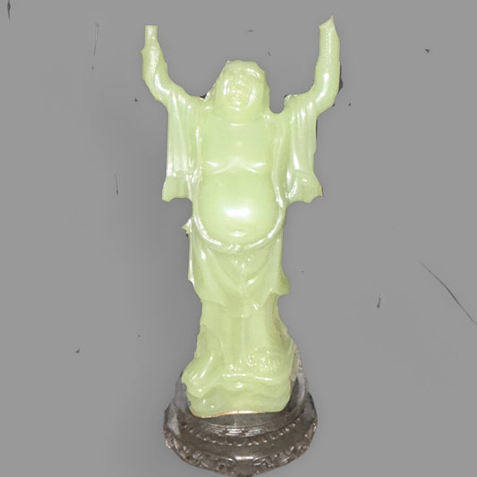 Vintage Jade-Style Laughing Buddha Resin Statue