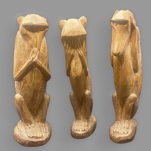 Hand-Carved Wooden Three Wise Monkeys Set