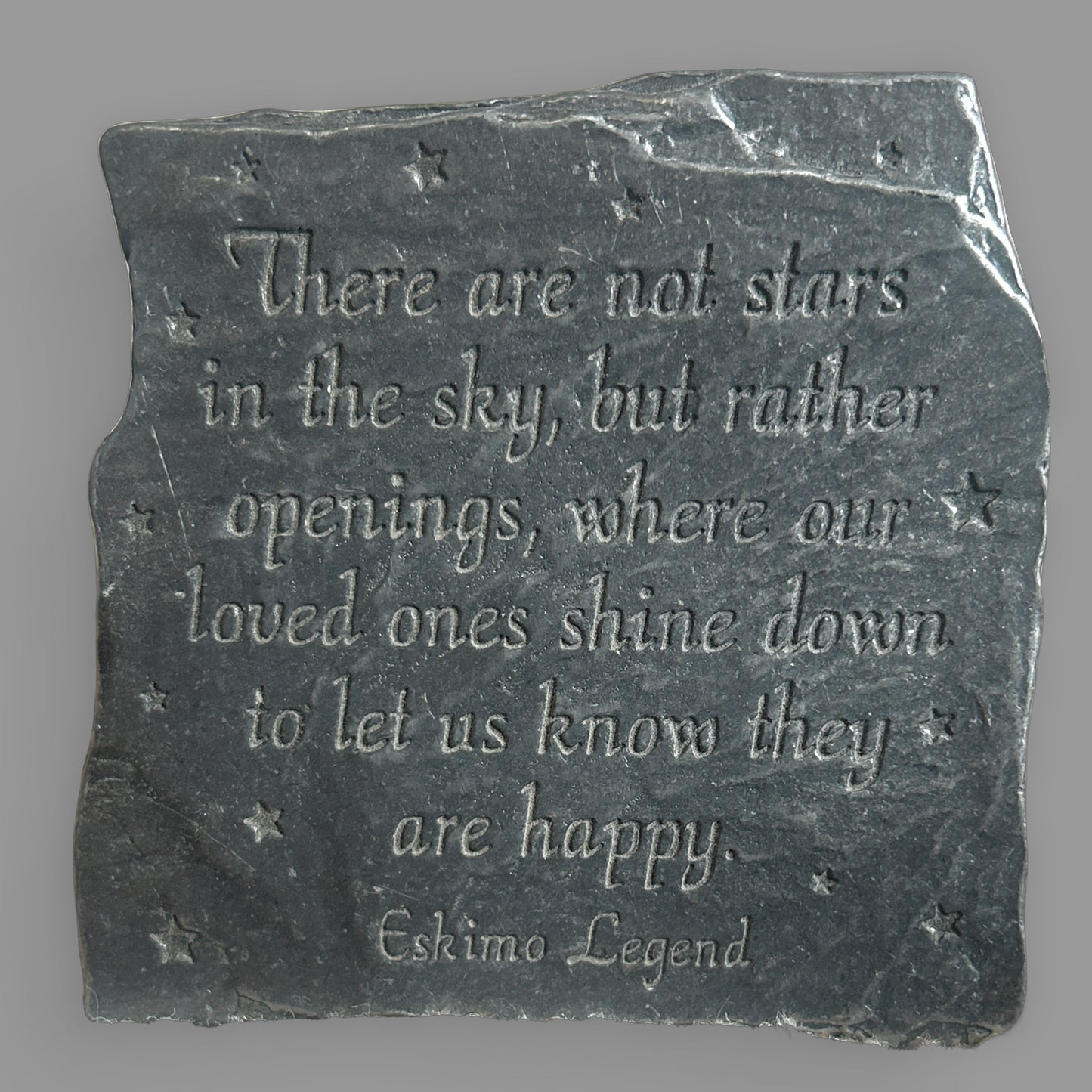 is a Cathedral Arts USA Eskimo Legend metal plaque featuring a memorial inscription, often used as a tabletop or wall-mounted keepsake