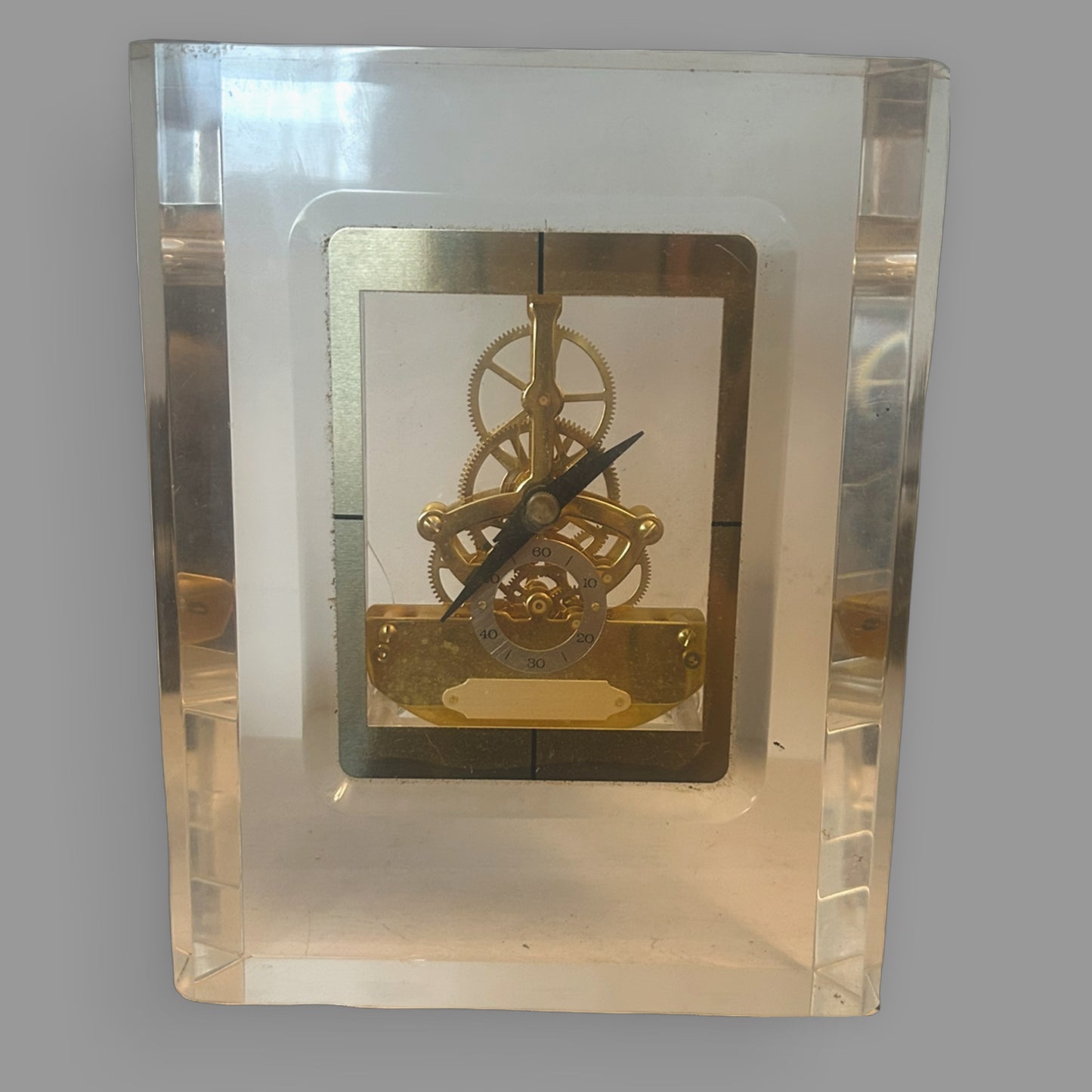Vintage 1980s Seiko Quartz Lucite Skeleton Mantel Clock