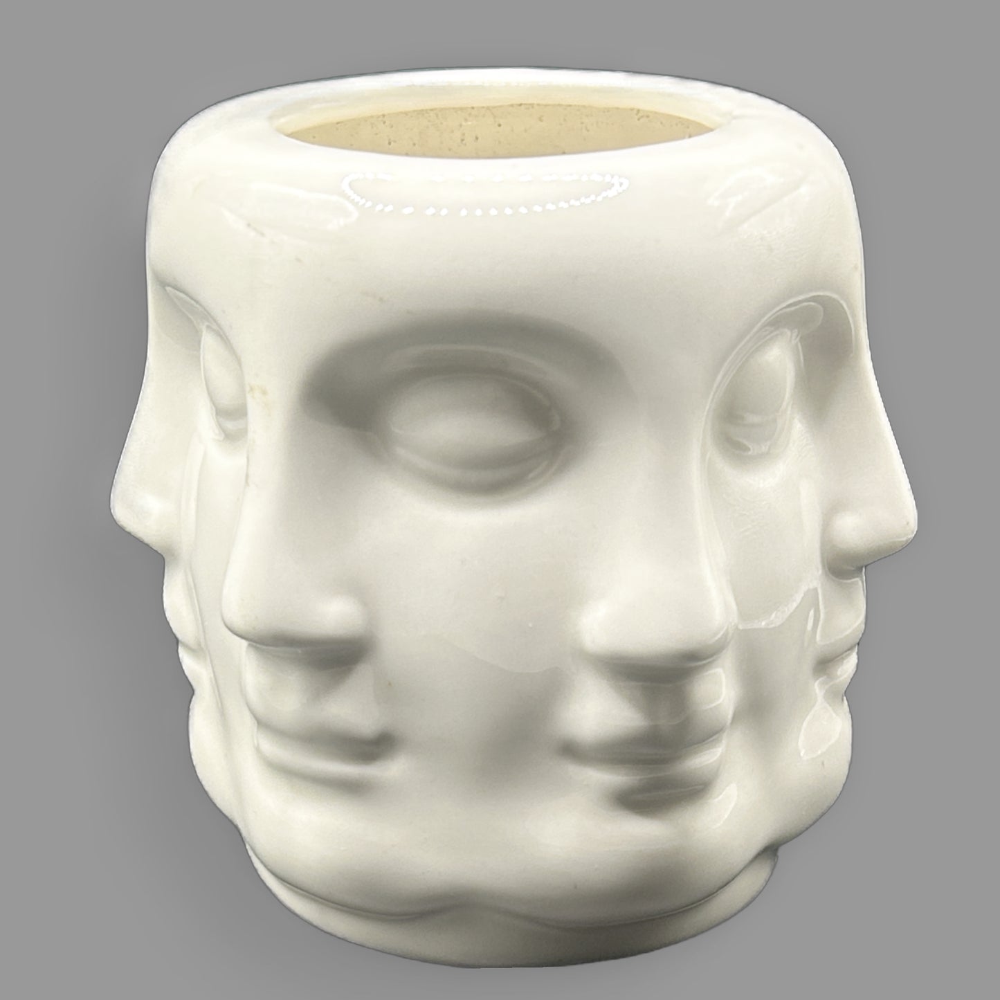 Vintage Fornasetti Style Perpetual Face Ceramic Vase White Surreal Art Pot