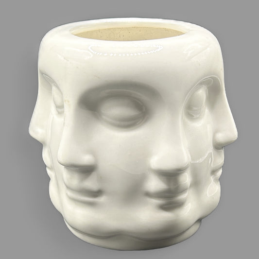 Vintage Fornasetti Style Perpetual Face Ceramic Vase White Surreal Art Pot
