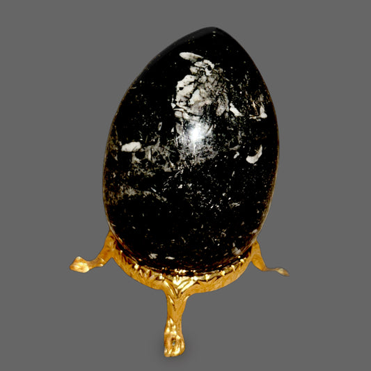 Black Zebra Agate Egg – Stone of Balance, Protection, and Grounded Focus-174g