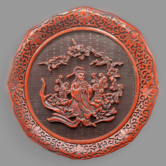 Vintage Chinese Cinnabar Style Decorative Plate