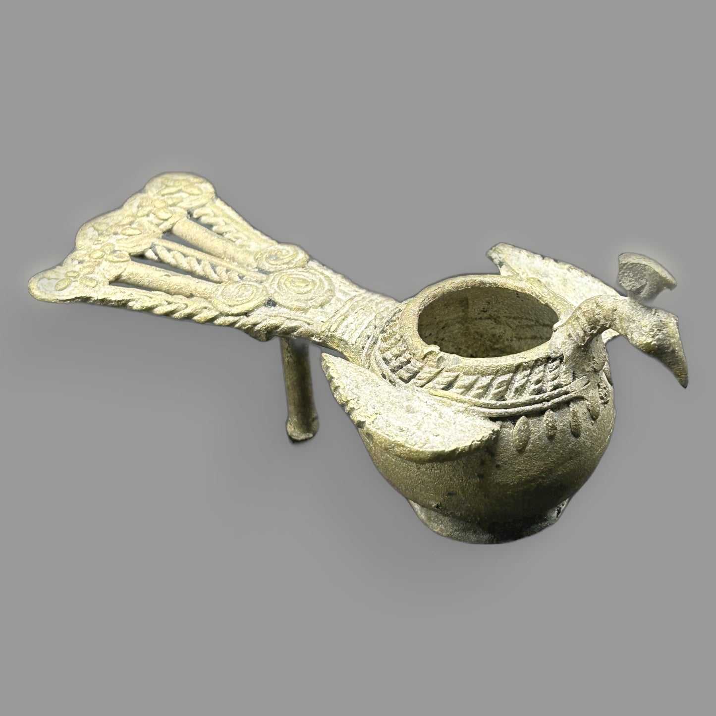 Vintage Indian Bronze Peacock Oil Lamp (Diya)