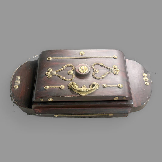 wooden casket style decorative box with brass inlay