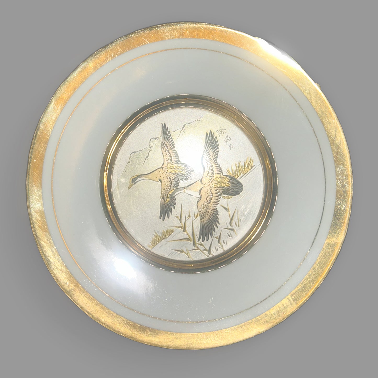 Vintage Japanese Chokin Art Collector Plate - Flying Geese