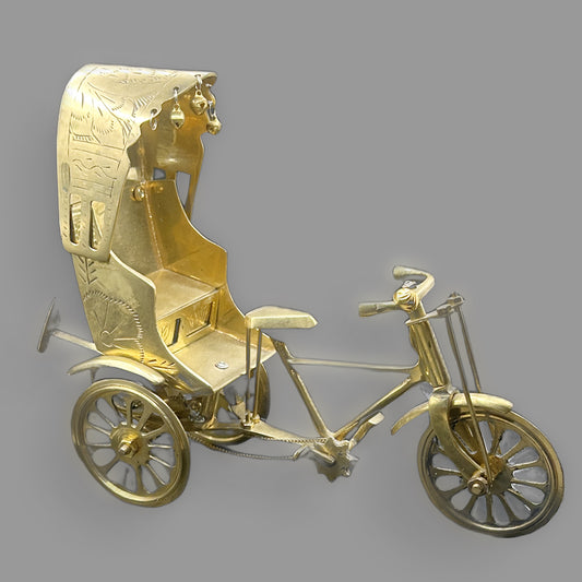 Vintage Gold-Tone Brass Rickshaw Figurine Decorative Accent