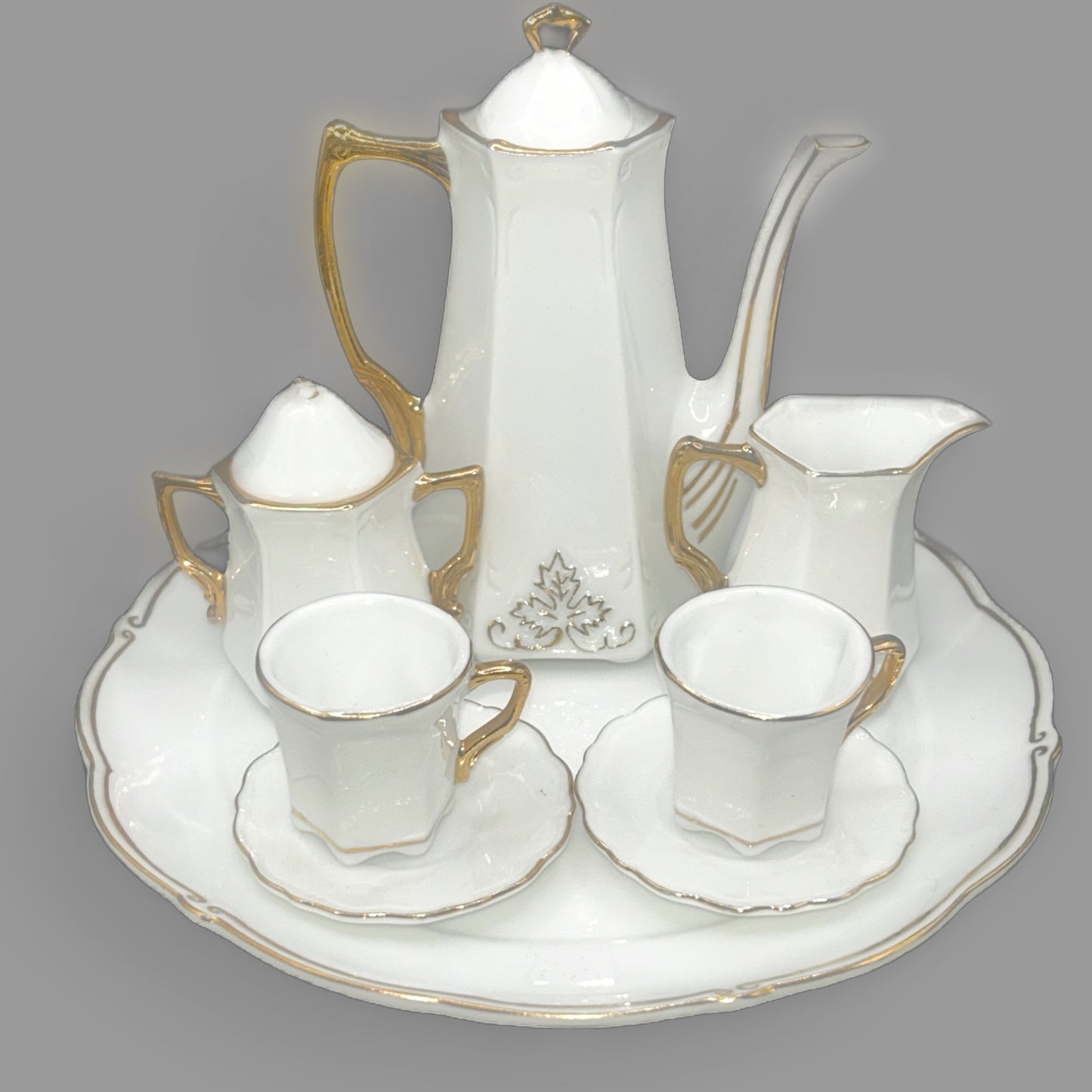 Vintage Miniature Porcelain Tea Set with Gold Trim